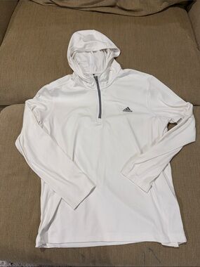 adidas White Lightweight Hooded Quarter-Zip Training Top